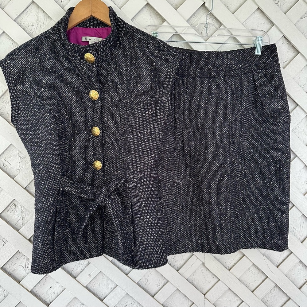 CAbi Wool Blend Tweed Outfit Vest Small & Skirt 8